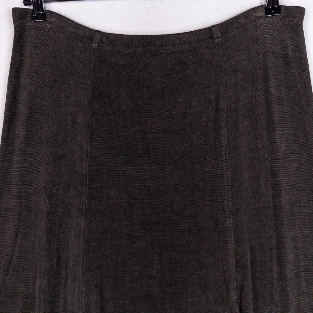 Coldwater Creek Womens Maxi Skirt Large Olive Slinky Knit A-Line Modest Stretch